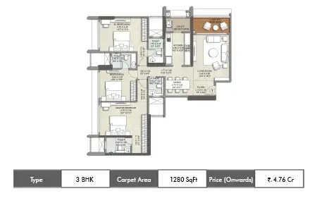 3 BHK 1280 SqFt