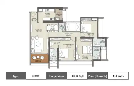 3 BHK 1338 SqFt